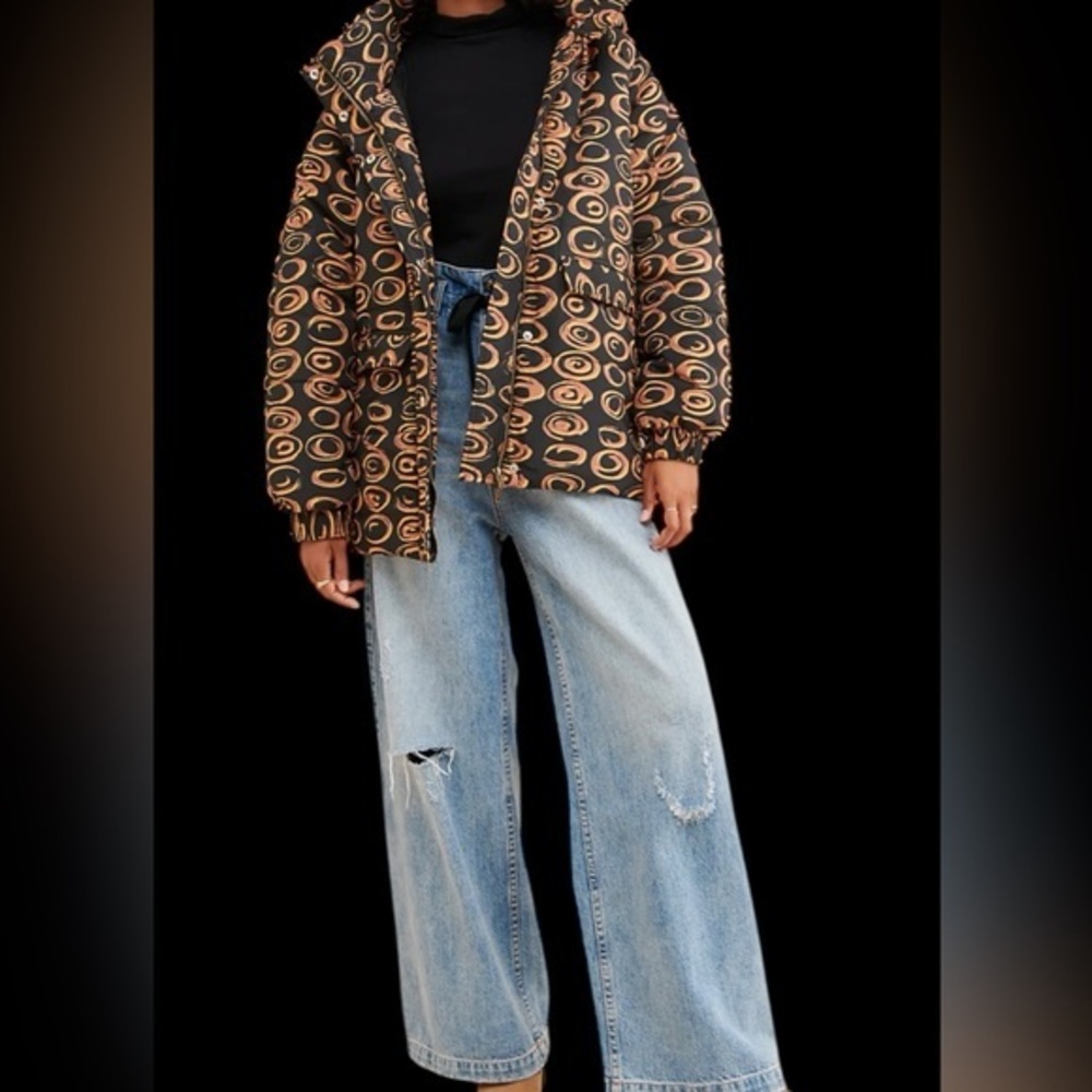 Free People Black and Gold Patterned Jacket Size M/L